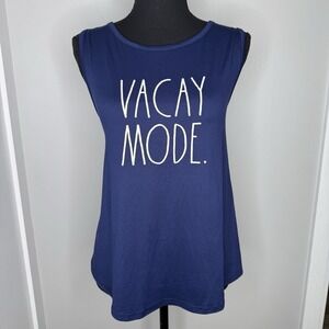 Rae Dunn Tank Top Womens Size XL Navy "Vacay Mode" Spellout Active Eco Friendly